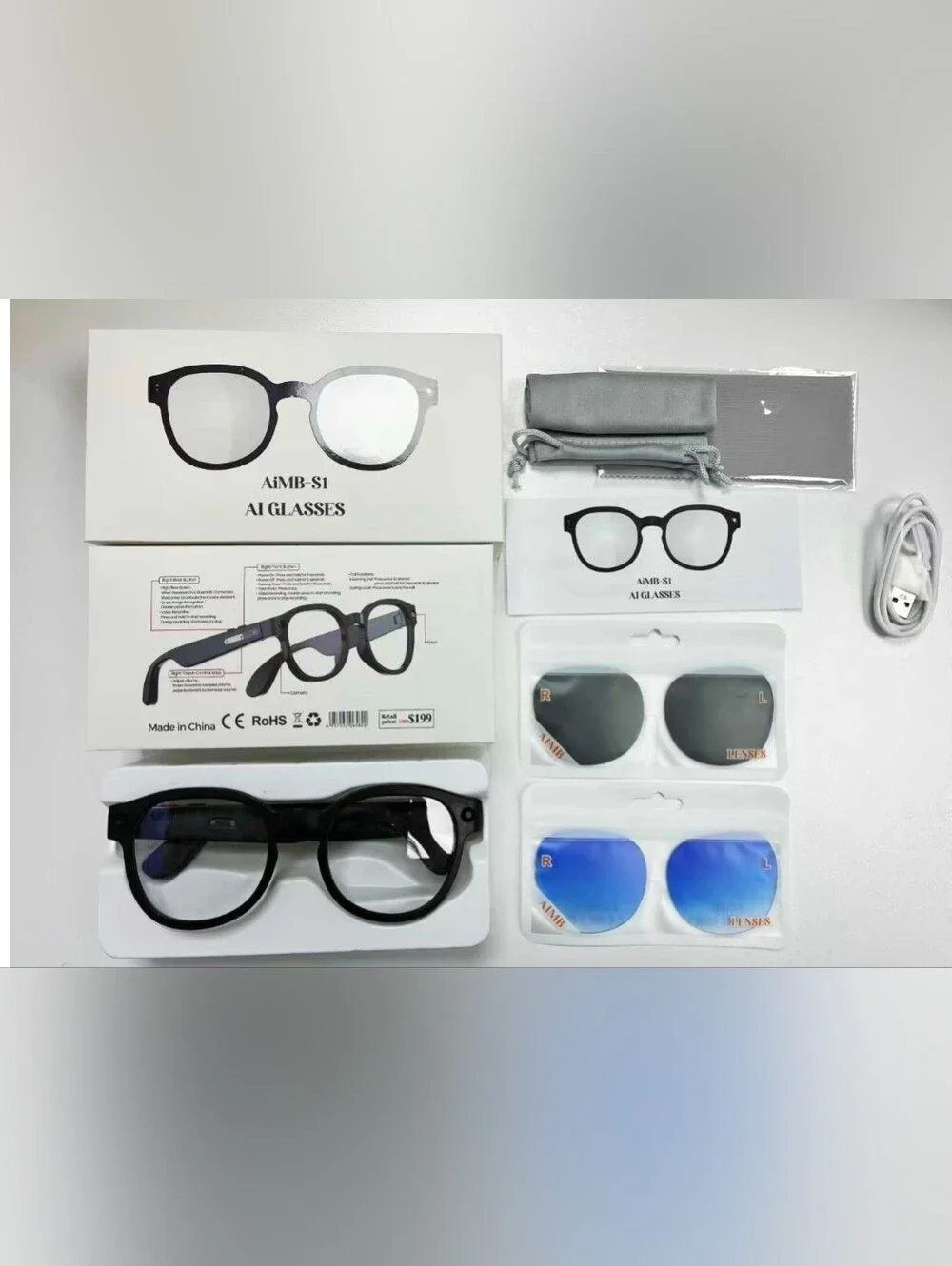 AIMB-S1 Smart Glasses with Camera Anti-shake 1080P Video/Audio AI Translation